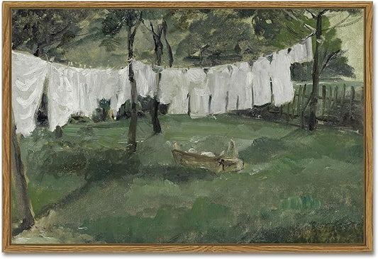 SHENIFY Large Laundry Room 16x24in Vintage Framed Canvas Wall Art Decor - Natural Framed