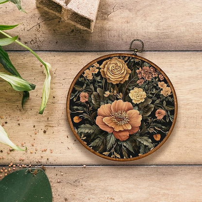 KSDUT Aesthetic Flower Retro Wall Art Decor - Botanical Neutral Mid Century Modern Wall Art Canvas Frame Hanging Prints, Vintage Landscape Round Wall Art Decor for Home Decorations 10"x10"