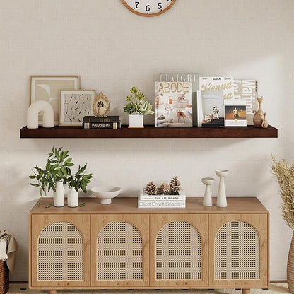 fuqing Wood Floating Shelves - 55 Inch Mahogany Wall Shelves Set of 1-55 Inch Wide x 9.3 Inch Deep x 1.6 Inch Thick Wooden Shelves for Room Decor & Storage