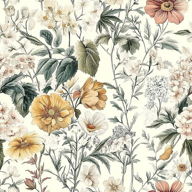 Livebor Vintage Floral Peel and Stick Wallpaper Floral Contact Paper 16.9"x590.5" Boho Neutral Wallpaper Peel and Stick Self Adhesive Wall Paper for Cabinets Bathroom Covering Wall Decorative Vinyl