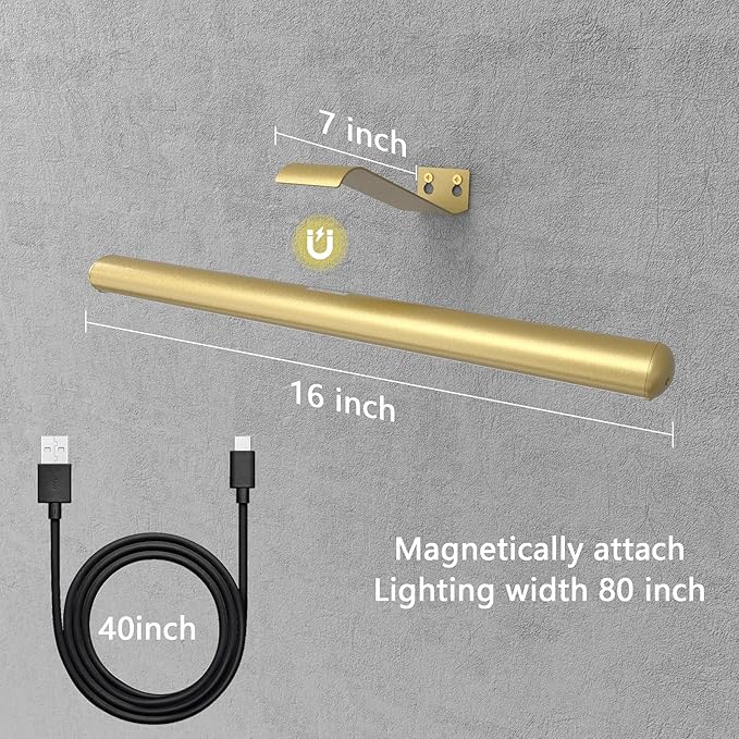 16inch Battery Operated Picture Light for Painting Artwork Led Accent Display Light Painting Light with Remote,Rechargeable Picture Lght for Art Portrait Frame Dartborad Gallery Full Metal