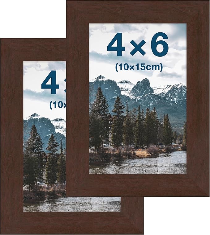 FrameWorks 2-Pack, 4x6 Picture Frame, Mahogany – Classic Wooden Photo Frame with Tempered Glass, Modern Matte Finish for Prints, Posters, Certificates & Wall Decor – Gallery-Ready