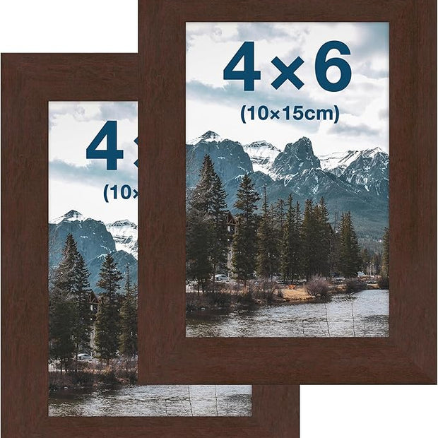 FrameWorks 2-Pack, 4x6 Picture Frame, Mahogany – Classic Wooden Photo Frame with Tempered Glass, Modern Matte Finish for Prints, Posters, Certificates & Wall Decor – Gallery-Ready