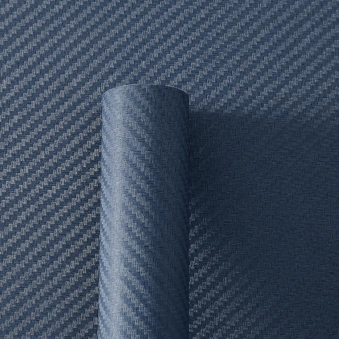 Haimin Fabric Wallpaper Textured Contact Paper (24in X 393in) Navy Blue Grasscloth Wallpaper Peel and Stick Faux Linen Wall Paper Self-Adhesive Vinyl Looks Like Woven Straw