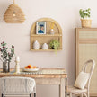 Wood Boho Rattan Wall Shelf - 2-Tier Arched Wicker Floating Shelf Natural Wood New Boho Shelf, Rustic Farmhouse Nursery Decor Shelves Wall Mounted, Neutral Handcrafted (16''l Natural Color)