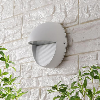 JONATHAN Y 6.25" White Modern Round Outdoor Integrated LED Wall Sconce Light, Metal/Glass Waterproof Exterior Downlight for Porch, Patio, and Entryway, ETL Listed (JYL7441D)