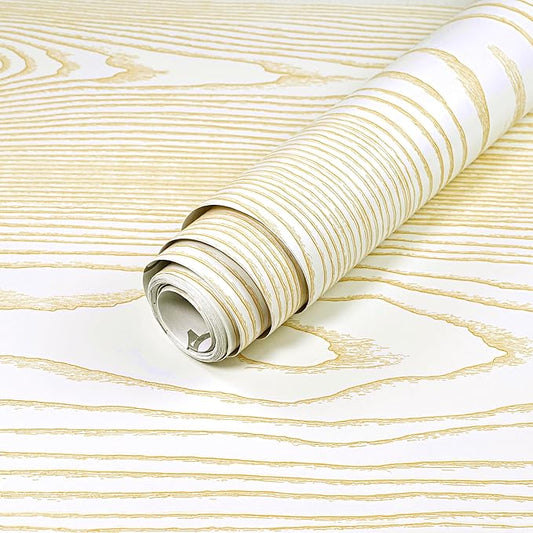 Yun-aeon Beige and Gold Wood Contact Paper 17.3"x120" Rustic Wooden Peel and Stick Wallpaper Removable Self-Adhesive Wallpaper Wood Grain Contact Paper for Countertops Cabinets