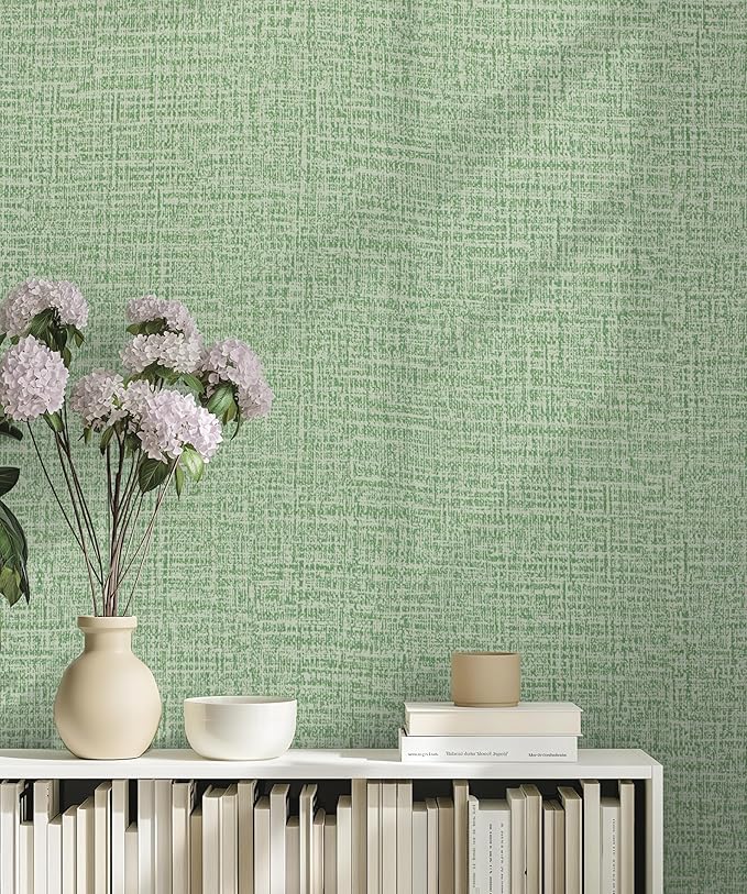 Guvana Grasscloth Peel and Stick Wallpaper Green Textured Contact Paper Modern Removable Self Adhesive Wall Paper Thicken Fabric Faux Linen Wallpaper for Bathroom Kitchen Countertop 197inx15.7in