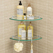 KES Glass Corner Shelf for Bathroom Corner Shelf 2 Pack Tempered Glass Shelf with Rail SUS 304 Stainless Steel Wall Mounted Brushed Finish, BGS2101A-2-P2