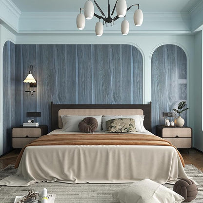 BOMENG Blue Wood Grain Wallpaper Peel and Stick Peacock Contact Paper 48x118inch Extra Wide Wall Paper with Air Guide Slot Design Waterproof for Cabinets Desk Walls Dresser Cover Top Kitchen Cabinet