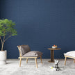 Haimin Fabric Wallpaper Textured Contact Paper (24in X 393in) Navy Blue Grasscloth Wallpaper Peel and Stick Faux Linen Wall Paper Self-Adhesive Vinyl Looks Like Woven Straw