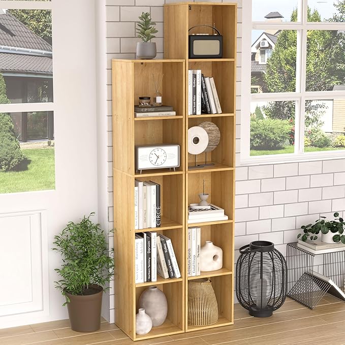 Cube Shelf,6 Cube Storage Organizer, 6 Tier Cube Low Bookcase Freestanding Storage Display Organizer, Six-Cubes Open Shelf Bookshelf for Home Office (Oak, 6-Cube)