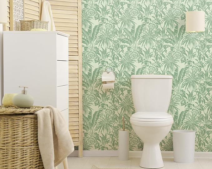 FLFK Tropical Leaf Peel and Stick Wallpaper 16" x 128" Green Wallpaper Modern Botanical Contact Paper Vinyl Self Adhesive Wall Paper for Bedroom Shlef Cabinet Décor