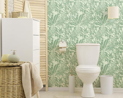 FLFK Tropical Leaf Peel and Stick Wallpaper 16" x 128" Green Wallpaper Modern Botanical Contact Paper Vinyl Self Adhesive Wall Paper for Bedroom Shlef Cabinet Décor