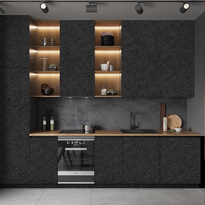 Dark Grey Peel and Stick Self Adhesive Wallpaper - Removable Waterproof Bathroom Countertop Contact Paper 15.7" X 196.8" - Kitchen Vinyl Wrap for Cabinet Countertops - Wall Cover Counter Top Paper