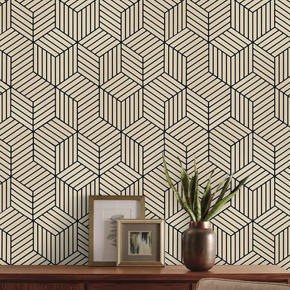WENMER 17.71 Inchx 118 Inch Geometric Hexagon Wallpaper Contact Paper Peel and Stick Brown and Black Hexagon Removable Self Adhesive Wallpaper Vinyl Film Shelf Paper & Drawer Liner Roll for Home Use