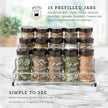 Kamenstein 15 Jar Lincoln Countertop Spice Rack with Spices Included, FREE Spice Refills for 5 Years, Chrome with Black Caps , 9.5 x 5.8 x 9