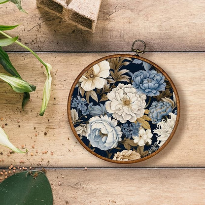 KSDUT Botanical Flower Wall Art Decor - Neutral Mid Century Modern Wall Art Canvas Frame Hanging Prints, Vintage Landscape Round Wall Art Decor for Home Decorations 10"x10"