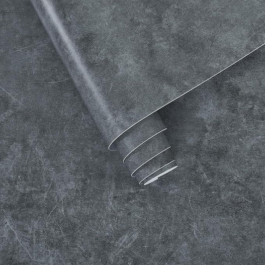 16"×118" Thick Dark Blue Grey Concrete Wallpaper Peel and Stick Waterproof Glossy Textured Gray Concrete Contact Paper Vinyl Wrap Self Adhesive Cement Tile Sticker for Countertops Kitchen Walls