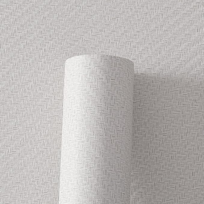 Haimin Fabric Wallpaper Textured Contact Paper (24in X 393in) Grasscloth Wallpaper Peel and Stick Faux Linen Wall Paper Waterproof Vinyl Self Adhesive (Light Gray)