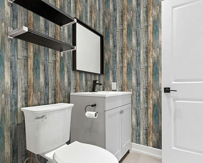 FLFK Vintage Wallpaper Peel and Stick Grey Wood Contact Paper Removable Wallpaper for Bedroom Kitchen Cabinets 16" x 128"