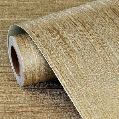 FunStick 24"x200" Gold Textured Wallpaper Peel and Stick Grasscloth Wallpaper Rolls for Walls Texture Removable Contact Paper Renter Friendly Self Adhesive Wallpaper for Bathroom Living Room Furniture
