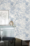Ismoon Vintage Floral Wallpaper Peel and Stick Beige and Blue Contact Paper 17.3inx6.5ft Removable Self Adhesive Wall Paper for Bathroom Bedroom Cabinet Mural Wall Decor Vinyl Renter Friendly