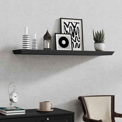 Fun Memories Floating Shelves 40 Inch Long, 9.3 Inch Deep Classic Crown Molding Floating Shelves for Wall, Rustic Wooden Shelves for Wall Decor Bathroom, Kitchen, Office, (Black, 1Pack)