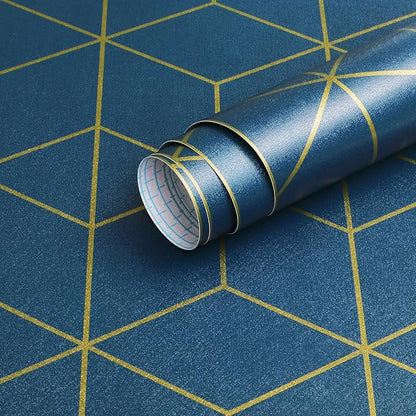 Safiyya Gold and Blue Wallpaper Peel and Stick Wallpaper Modern Geometric Contact Paper Waterproof Self Adhesive Wall Paper for Bathroom Vinyl Roll 590"x17.3"