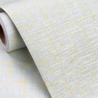 FunStick Gold Blue Grasscloth Peel and Stick Wallpaper Textured Self Adhesive Blue Fabric Contact Paper for Cabinets Walls Removable Grass Cloth Wallpaper Roll for Bedroom Bathroom Wall Decor 16"x80"