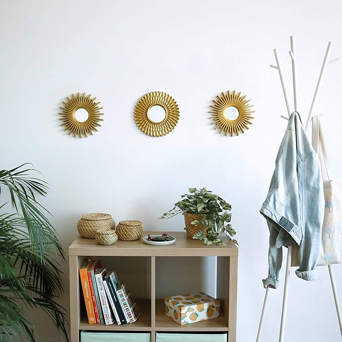 BONNYCO Gold Mirrors for Wall Pack of 3, Round Wall Mirrors Bedroom Room and Home Decor. Espejos Decorativos de Pared Sala Dormitorio, Modern Minimalist Decor Vintage, Chic. Gifts for Women, Mums