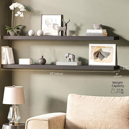 Ballucci Floating Shelves for Wall, 55 inch 2-Tier Black Shelf, Invisible Brackets, Wood Wall Shelf for Living Room, Bedroom, Kitchen Organizer, Clearing Clutter