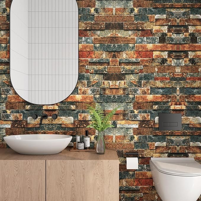 LaCheery Peel and Stick Brick Wallpaper Brown Blue Brick Removable Wallpaper 15.8