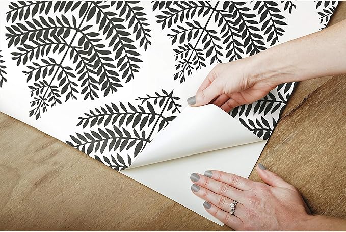 RoomMates RMK11509WP Hygge Fern Damask Black Peel and Stick Wallpaper