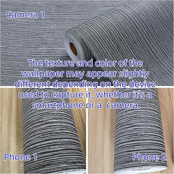 Haimin Grasscloth Wallpaper Textured 24in X 393in Fabric Contact Paper Gray Wall Paper Textured Linen Wallpaper Peel and Stick Self-Adhesive Thick Vinyl Embossed Film Wallpaper (Gray)