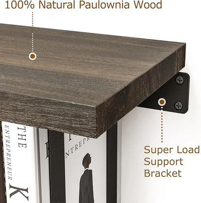 2 Set of Floating Bookshelf with Super Load-Bear Shelf Brackets, Paulownia Wood Invisible Bookshelf, Hanging Bookshelves for Wall, Unique Space Saving Wall Bookcase