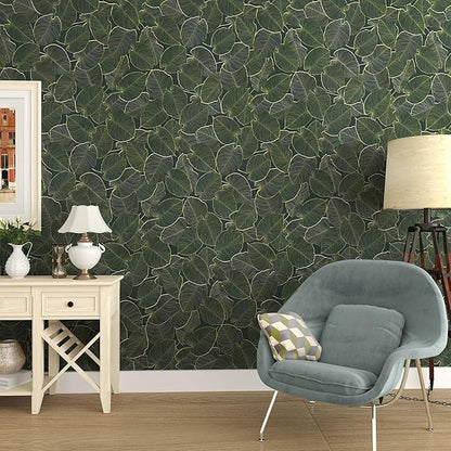 TOTIO Green Wallpaper Peel and Stick Dark Green Leaf Contact Paper 16x78inch Matte Thickened Waterproof Self-Adhesive PVC Wall Sticker Counter Top Stick Paper Green Leafy Plants Vinyl Wrap for Cabinet