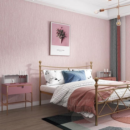 Haimin Grasscloth Wallpaper Textured 24in X 393in Fabric Contact Paper Pink Wall Paper Textured Linen Peel and Stick Self-Adhesive Thick Vinyl Embossed Film Wallpaper (Pink)
