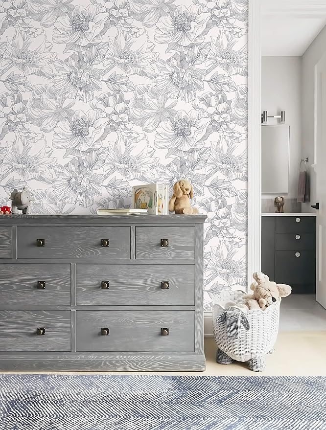 Ismoon Vintage Floral Wallpaper Peel and Stick Boho Beige and Gray Contact Paper 17.3inx6.5ft Removable Self Adhesive Wall Paper for Bathroom Bedroom Cabinet Mural Wall Decor Vinyl Renter Friendly
