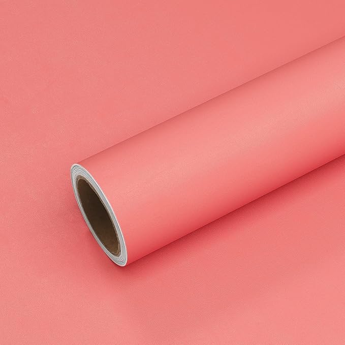 VEELIKE Thick Salmon Pink Peel and Stick Wallpaper Coral Pink Contact Paper for Cabinets Furniture Nursery Decor 24''x354'' Renter Friendly Self Adhesive Peach Color Wallpaper for Bedroom Girls Room