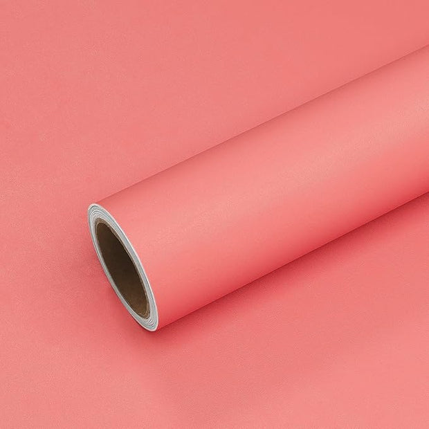 VEELIKE Thick Salmon Pink Peel and Stick Wallpaper Coral Pink Contact Paper for Cabinets Furniture Nursery Decor 24''x354'' Renter Friendly Self Adhesive Peach Color Wallpaper for Bedroom Girls Room