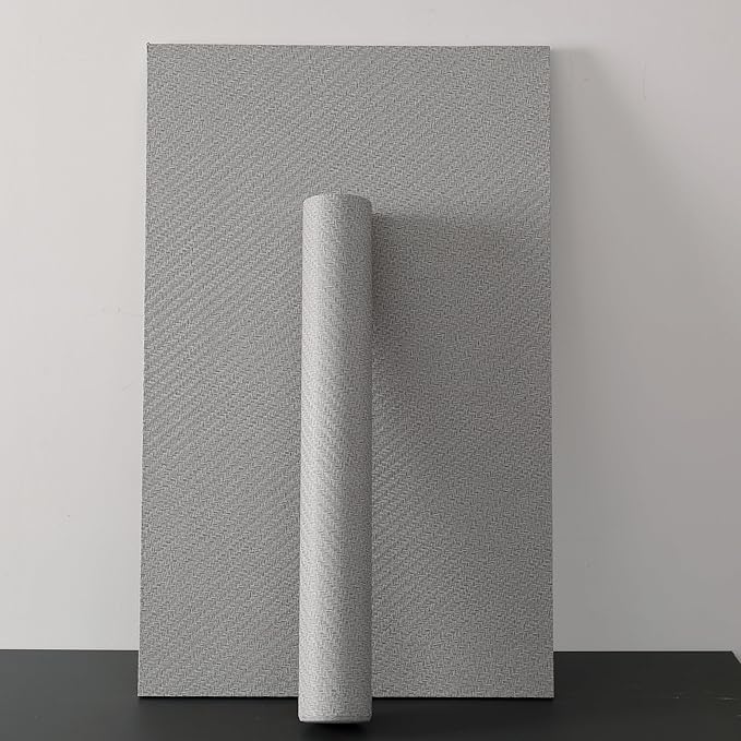 Haimin Fabric Wallpaper Textured Contact Paper (24in X 393in) Gray Grasscloth Wallpaper Peel and Stick Faux Linen Wall Paper Self-Adhesive Vinyl Looks Like Woven Straw