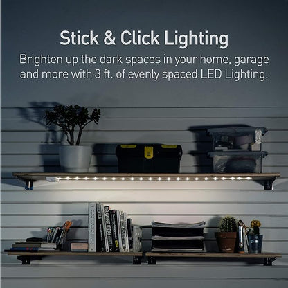 POWER PRACTICAL Luminoodle Under Cabinet Lighting - Click LED Light Strip for Shelves, Kitchen Cabinets, & Furniture, 1-Pack Includes Power Button & Tape Adhesive - Warm White (2700K)