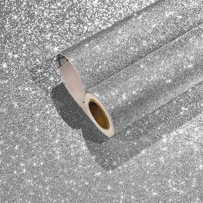 CHIHUT Sparkle Silver Glitter Wallpaper Peel and Stick Silver Glitter Contact Paper for Cabinets Walls Self Adhesive Removable Fabric Wallpaper Decorative Wall Paper for DIY Drawers 15.7''x100''