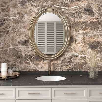 JSEVEM 24"×354" Thick Brown White Marble Wallpaper Peel and Stick Waterproof Brown Marble Contact Paper Vinyl DIY Faux Self Adhesive Granite Tile Stickers for Bedroom Office Walls Bathroom Countertops