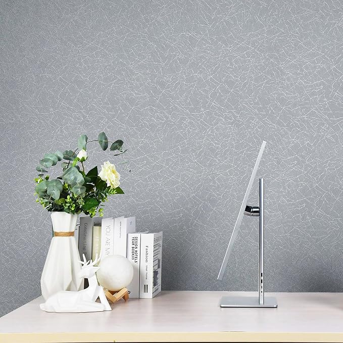 Safiyya 17.3 inch X 118 inch Peel and Stick Wallpaper Silver Grey Silk Wallpaper Textured Removable Wall Paper Self Adhesive Contact Paper for Walls Vinyl Rolls