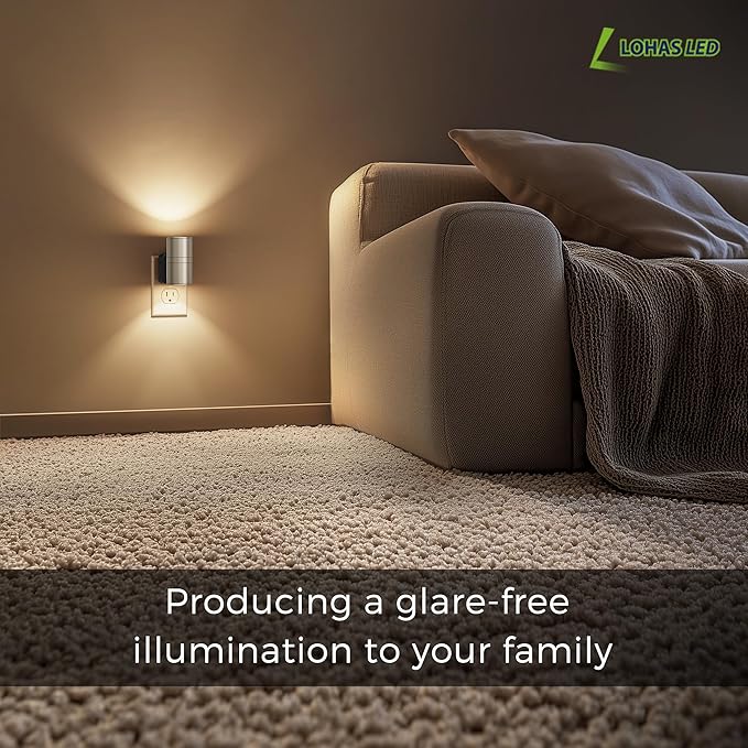 L LOHAS LED Night Light, Dimmable Night Lights Plug into Wall, Metal-Shade Nightlight for Adults, Automatic Nightlights, Light Sensor,Soft White 3000K, Nightlight Plug in for Hallway Bedroom [2 Pack]