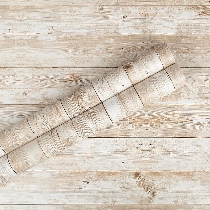 Decoroom Wood Wallpaper Peel and Stick, Shiplap Self Adhesive Contact Paper for Cabinets and Drawers, Removable Wood Grain Wall Paper Easy to Clean 17.7