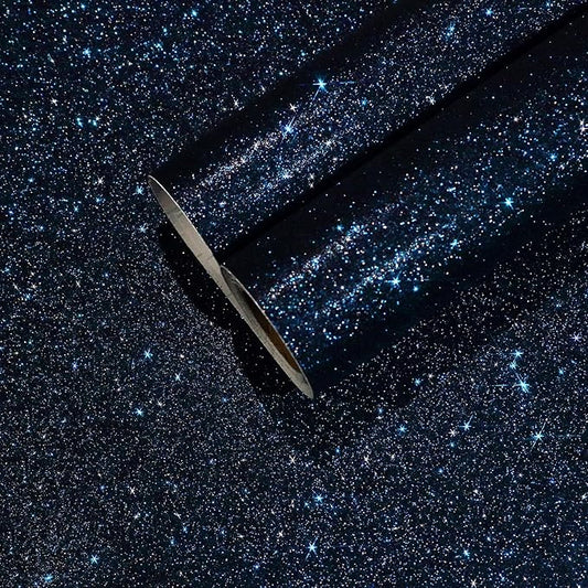 CHIHUT 15.7''x236'' Dark Blue Glitter Contact Paper for Walls Self Adhesive Black Blue Glitter Wallpaper Stick and Peel Removable Fabric Wallpaper Decorative Sparkle Wall Paper for Cabinets Dresser