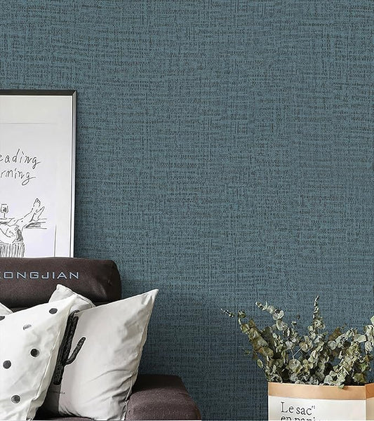 Guvana Grasscloth Peel and Stick Wallpaper Blue Textured Contact Paper Modern Removable Self Adhesive Wall Paper Thicken Fabric Faux Linen Wallpaper for Bathroom Bedroom Living Room 197inx15.7in